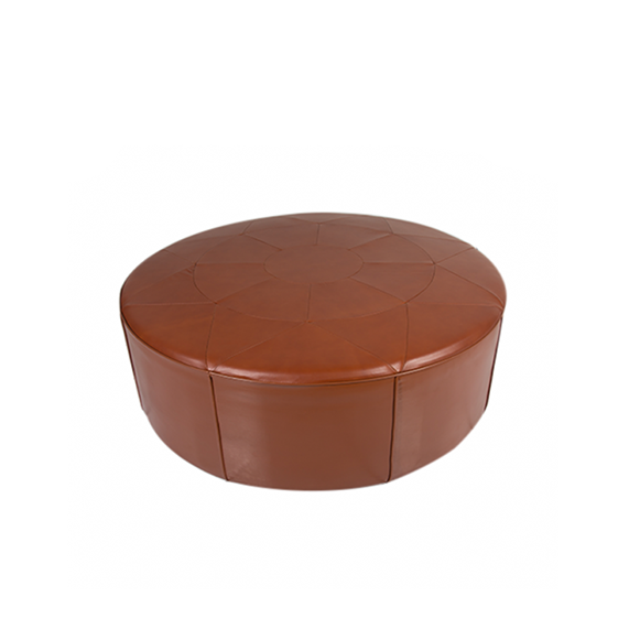 Round Ottoman Brown Leather Dann, Round Ottoman Leather