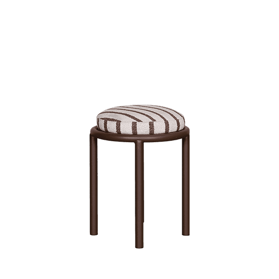 Mallo_Seating_LowStoolwithSeatPad_Brown and Neutral Stripe_Steel_Front